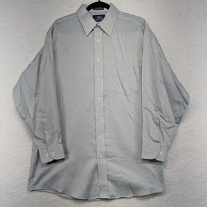 Stafford Wrinkle Free Dress Shirt Men's 17 32/33 Gray Striped Long Sleeve Button